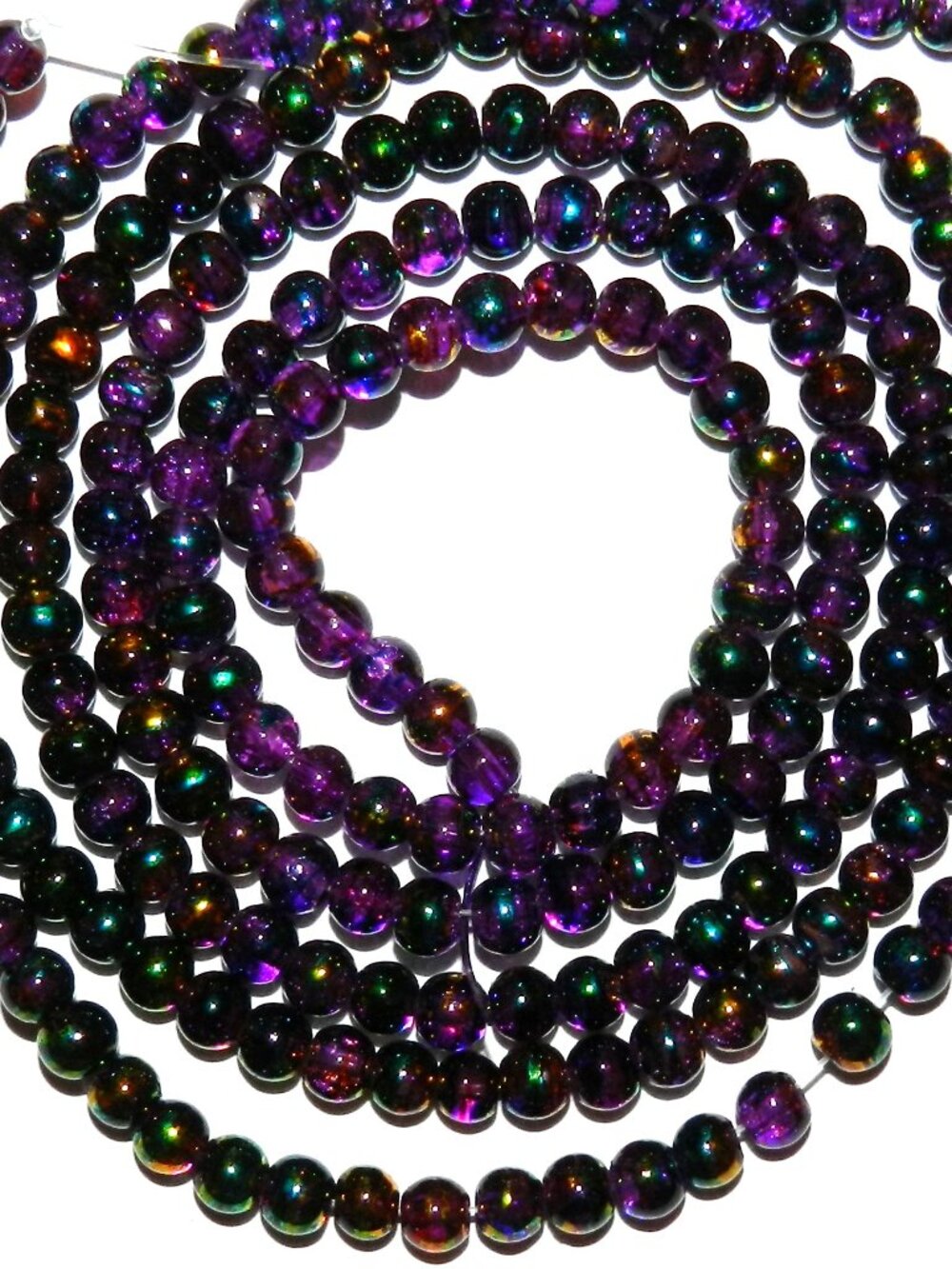 G3939 Purple Metallic Drawbench Swirl 4mm Round Crackle Glass Beads 32"Strand